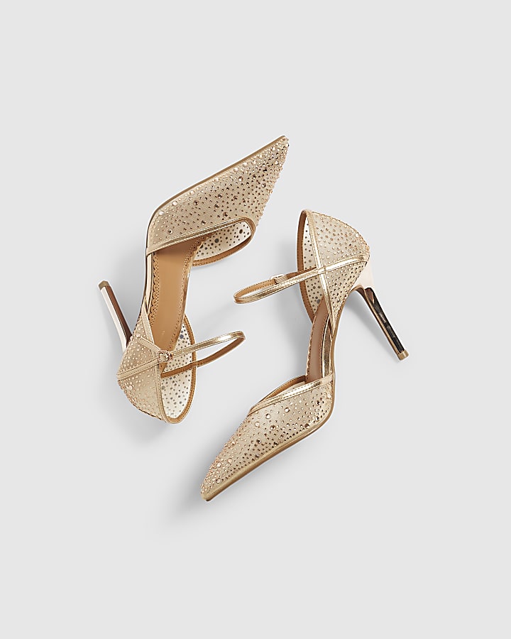 Rose Gold Diamante Mesh Court Heels