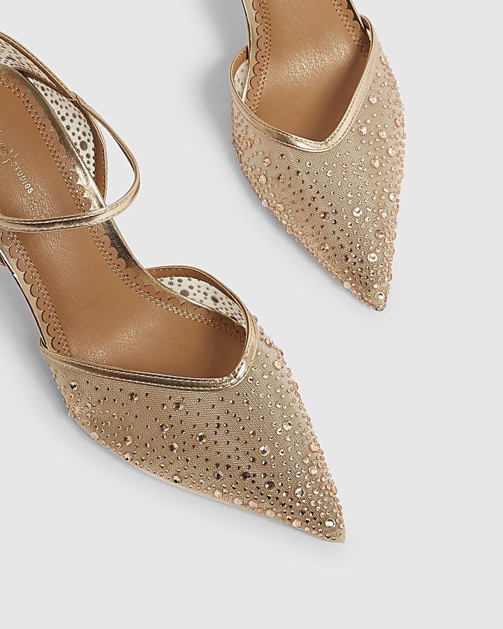 Rose Gold Diamante Mesh Court Heels