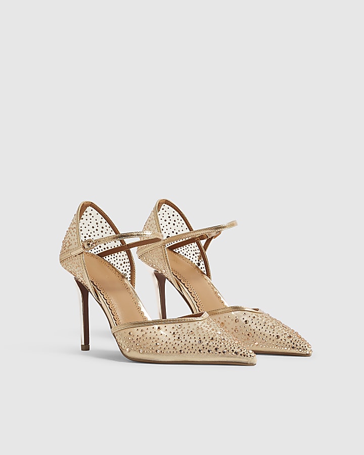 Rose Gold Diamante Mesh Court Heels