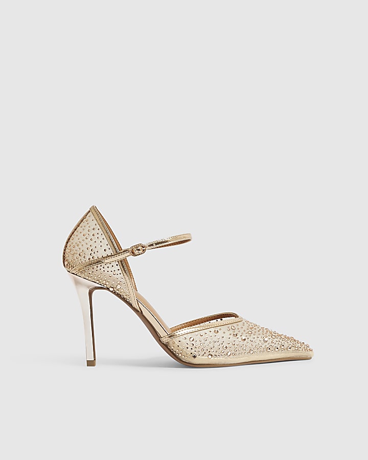 Rose Gold Diamante Mesh Court Heels