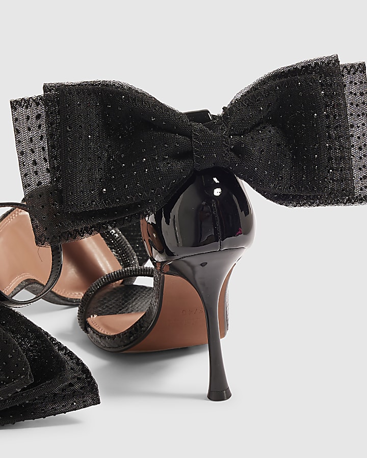 Black Bow Strappy Heeled Sandals
