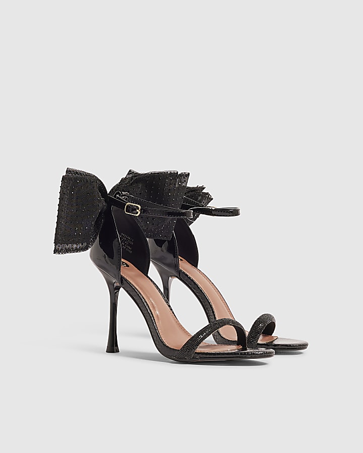 Black Bow Strappy Heeled Sandals