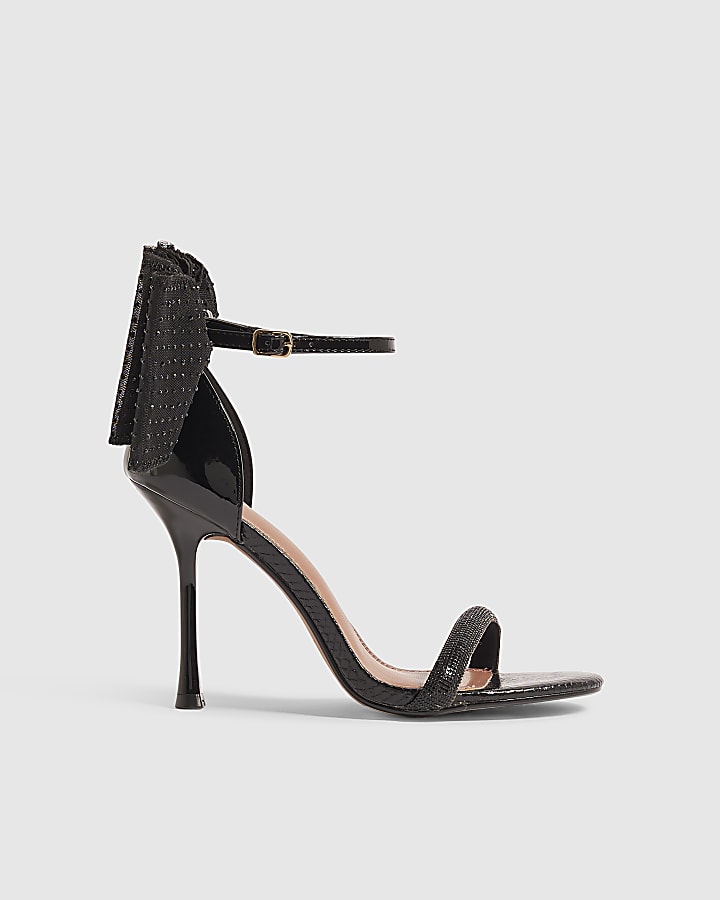 Black Bow Strappy Heeled Sandals