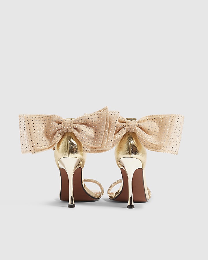 Gold Bow Strappy Heeled Sandals