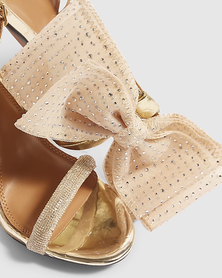Gold Bow Strappy Heeled Sandals