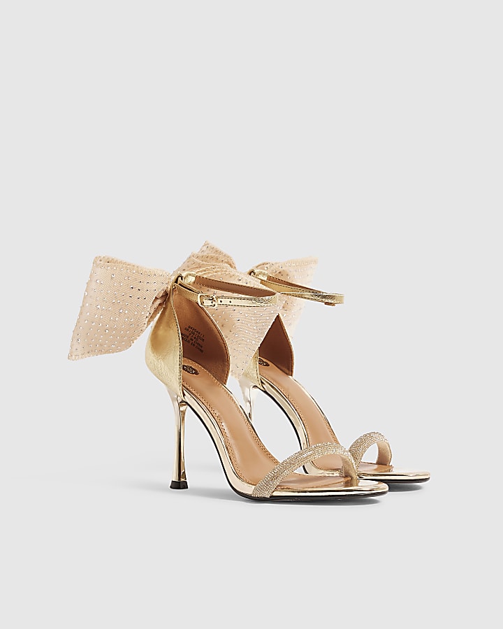 Gold Bow Strappy Heeled Sandals