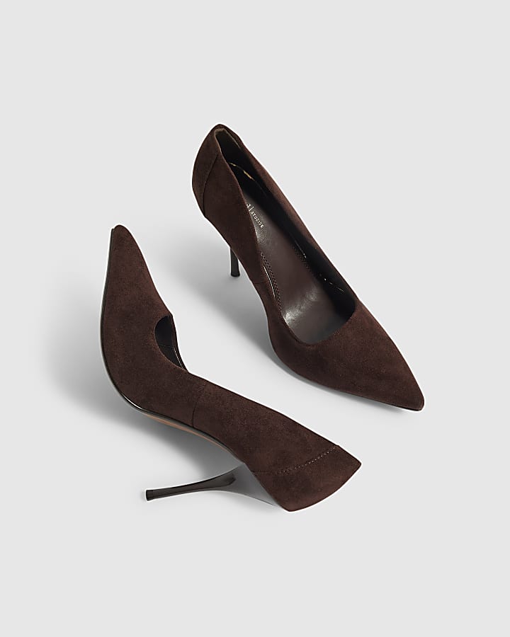 Brown Faux Suede Court Heels