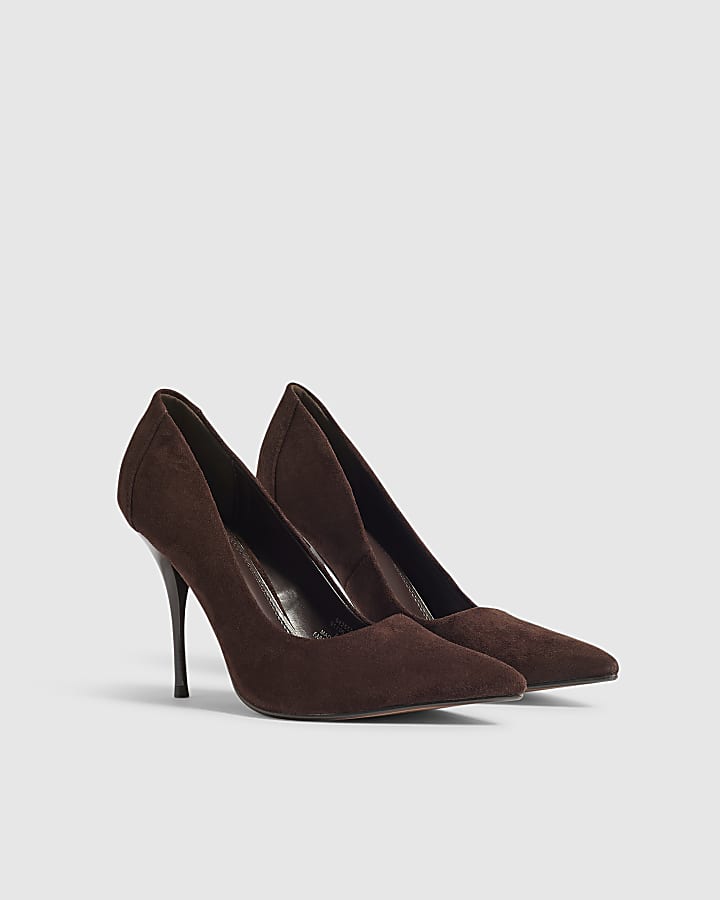 Brown Faux Suede Court Heels