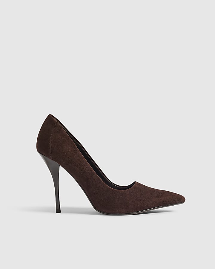 Brown Faux Suede Court Heels