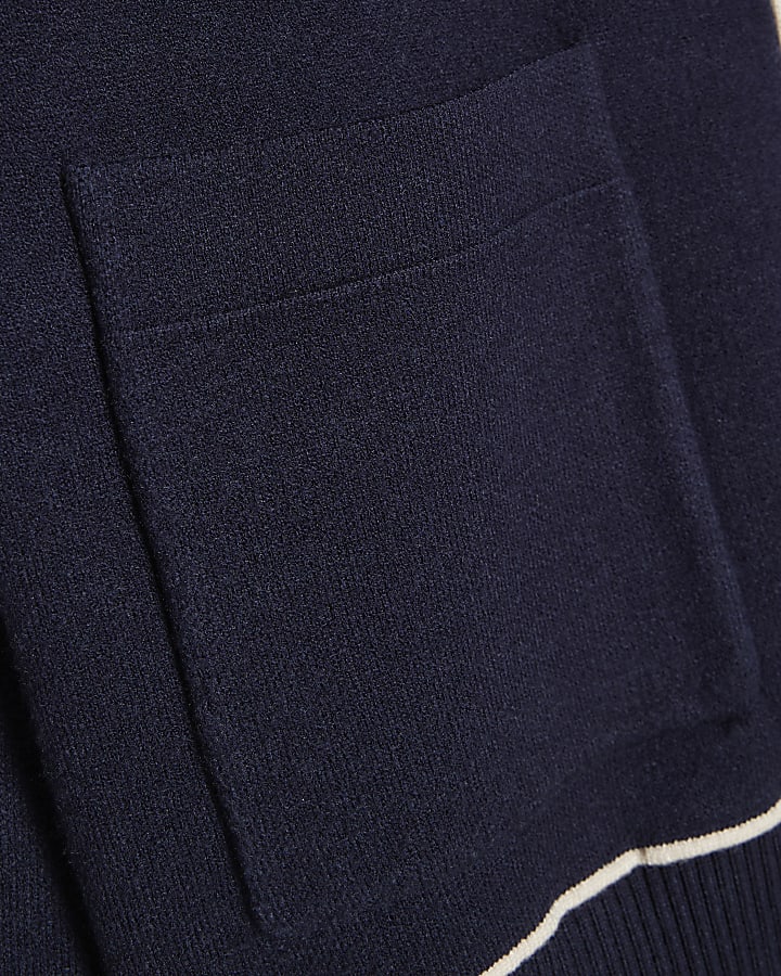 Navy Long Sleeved Tipped Knit Cardigan