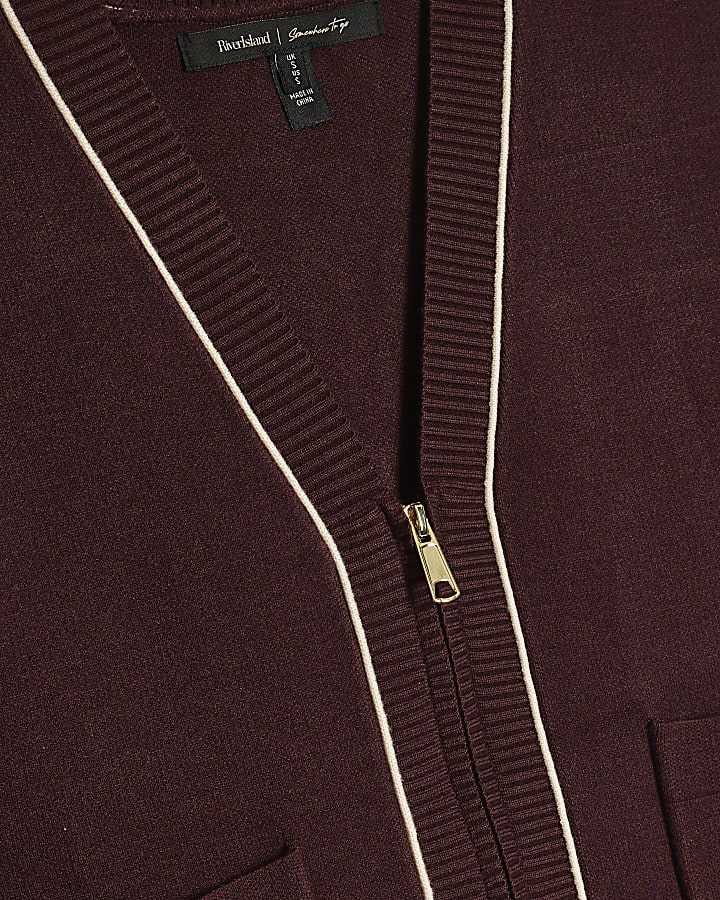 Burgundy Tipped Zip Up Cardigan