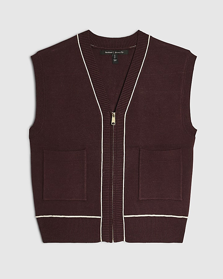 Burgundy Tipped Zip Up Cardigan