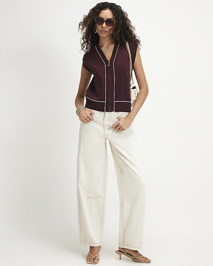 Burgundy Tipped Zip Up Cardigan