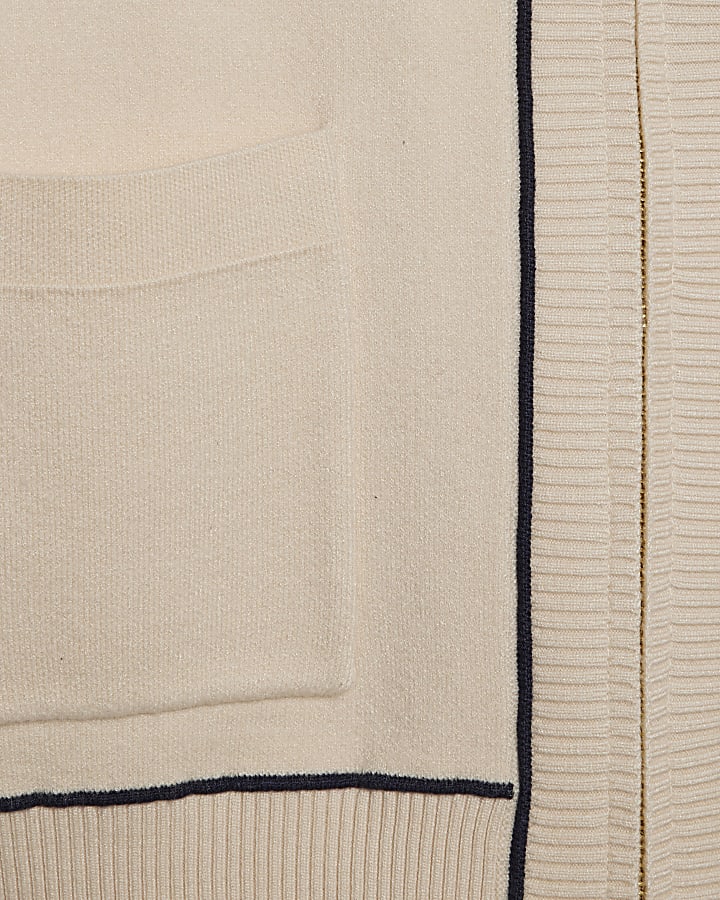 Cream Long Sleeve Tipped Cardigan