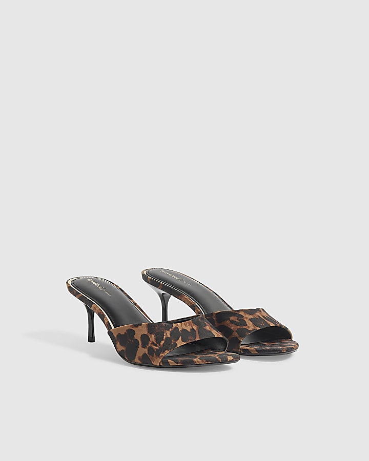 Brown Leopard Mule Heeled Sandals