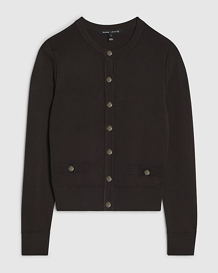Brown Crew Neck Cardigan