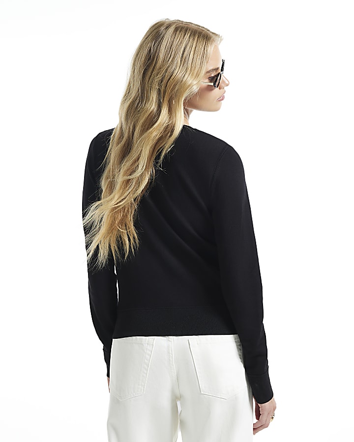Black Crew Neck Cardigan