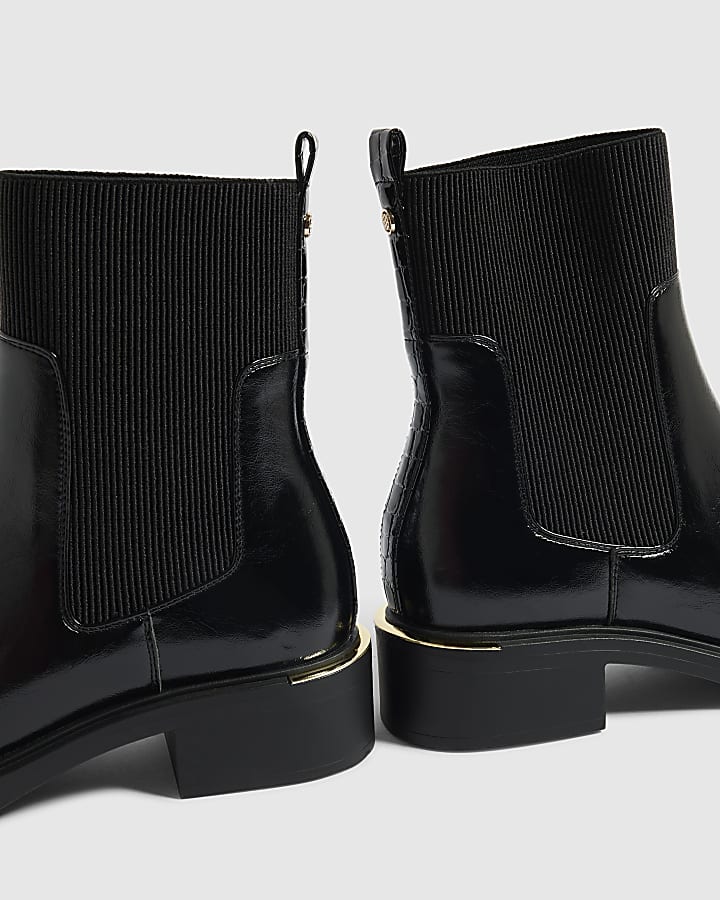 Black Faux Leather Ankle Boots