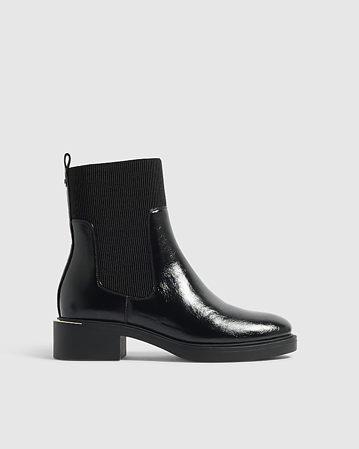 Black Faux Leather Ankle Boots