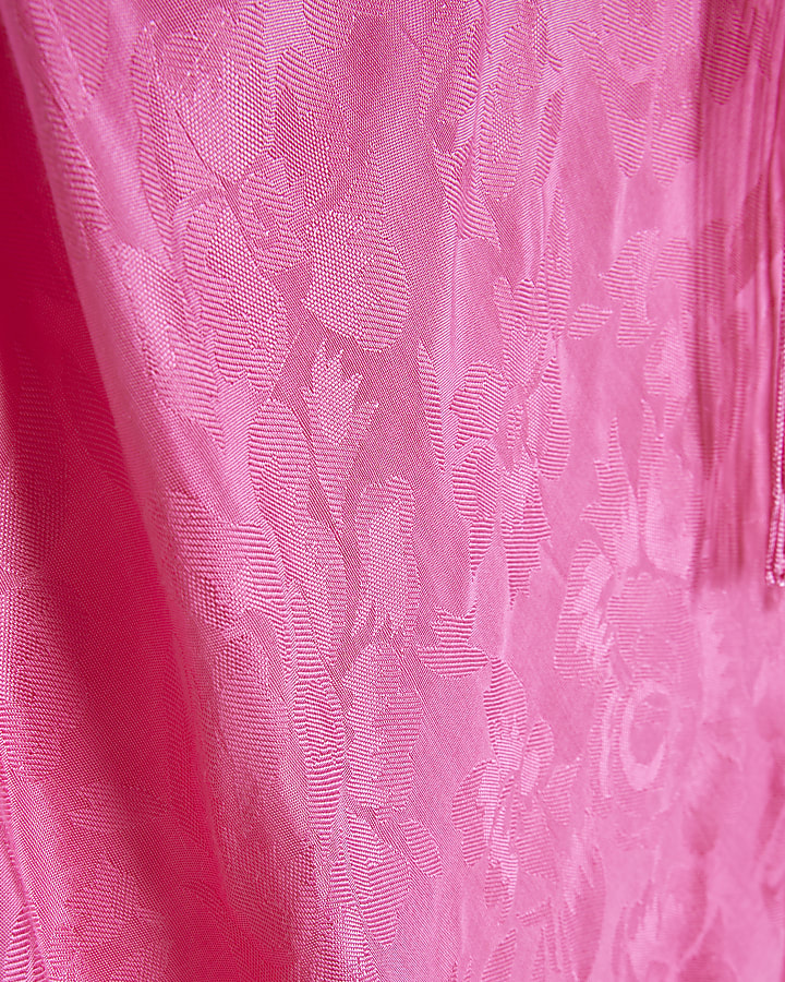 Pink Cowl Neck Jacquard Scarf Maxi Dress