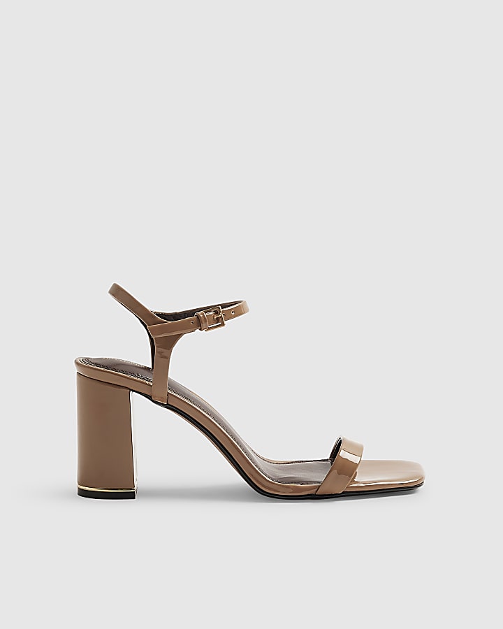 Beige Block Heeled Sandals
