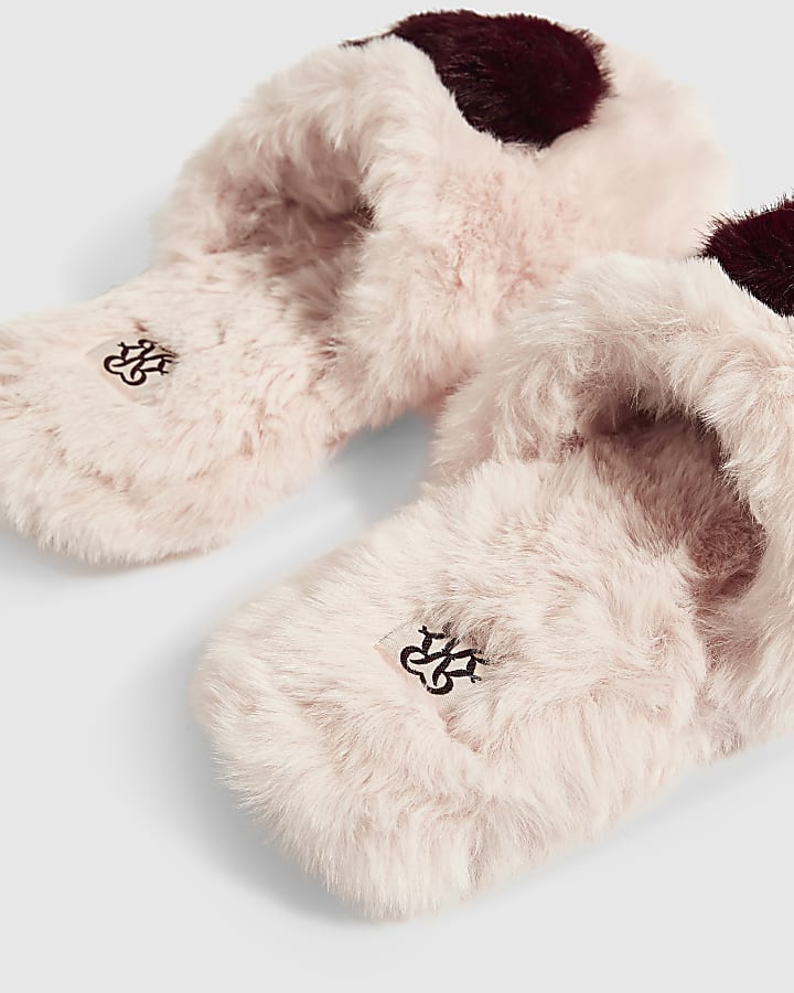 Pink Chunky Heart Plush Mule Slippers