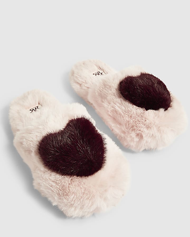 Pink Chunky Heart Plush Mule Slippers