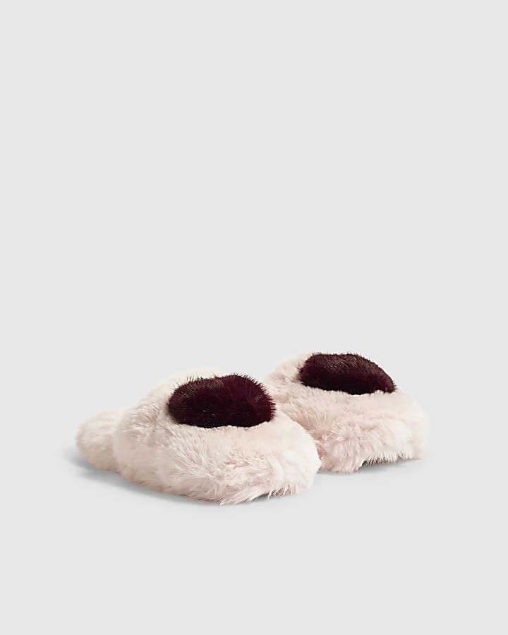 Pink Chunky Heart Plush Mule Slippers