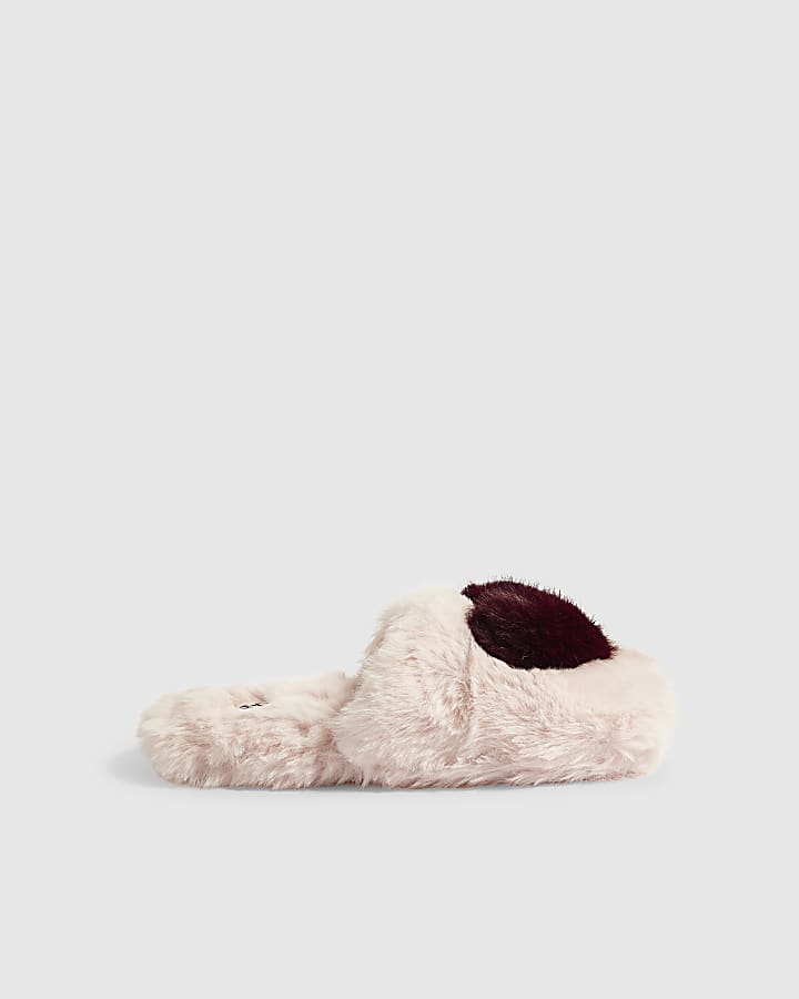 Pink Chunky Heart Plush Mule Slippers