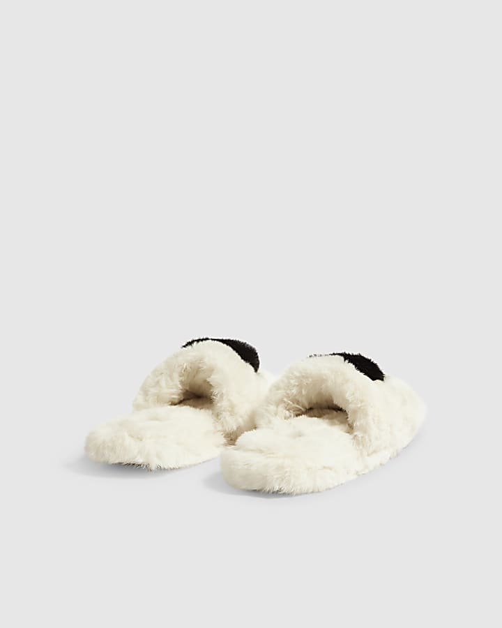 Cream Chunky Heart Plush Mule Slippers