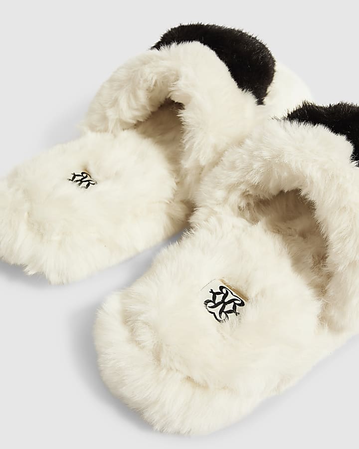 Cream Chunky Heart Plush Mule Slippers