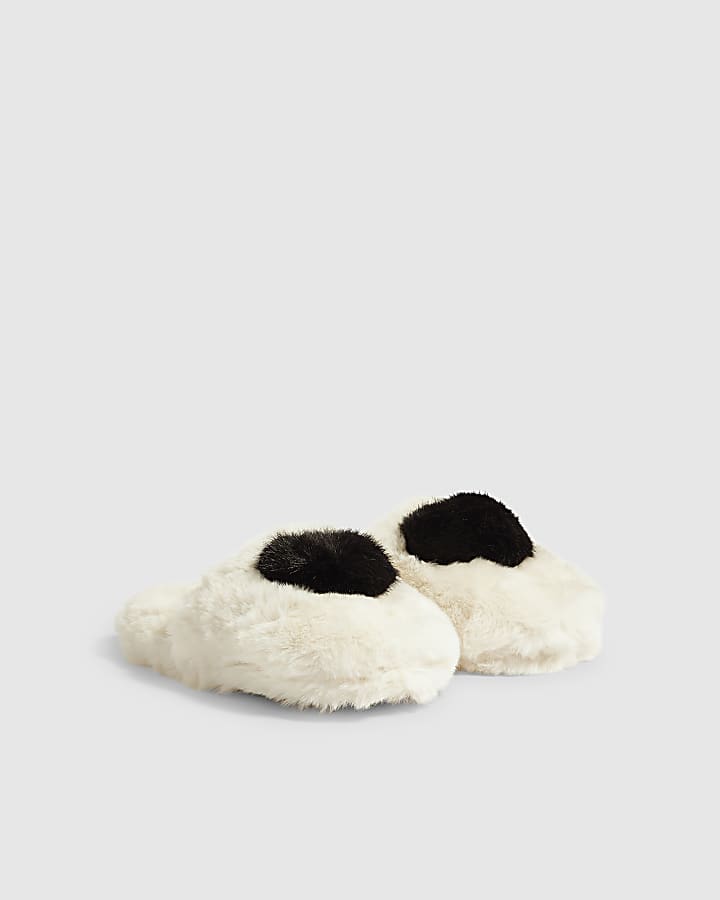 Cream Chunky Heart Plush Mule Slippers