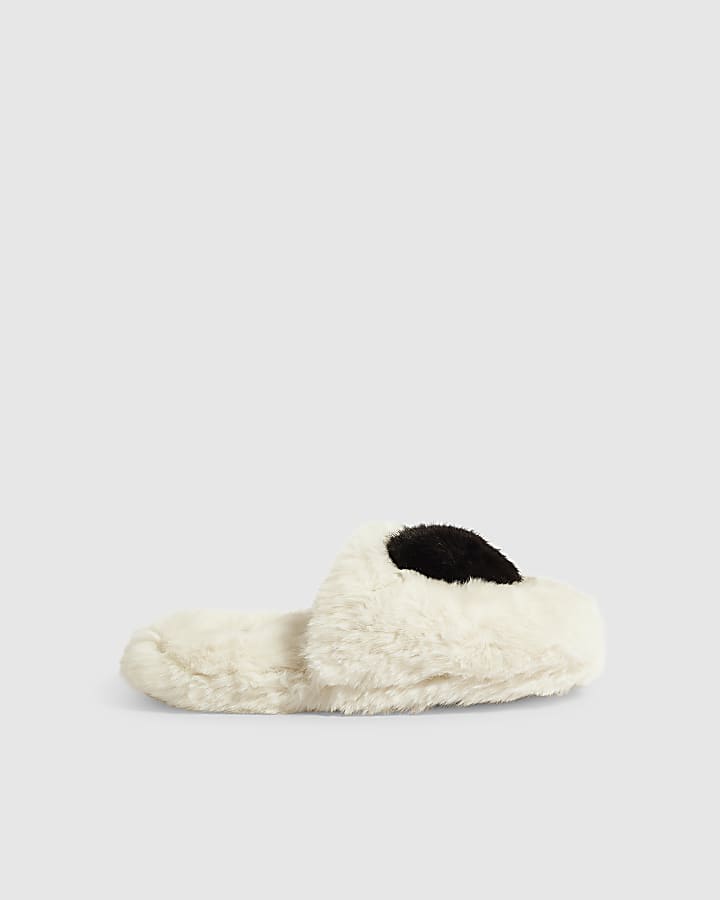 Cream Chunky Heart Plush Mule Slippers