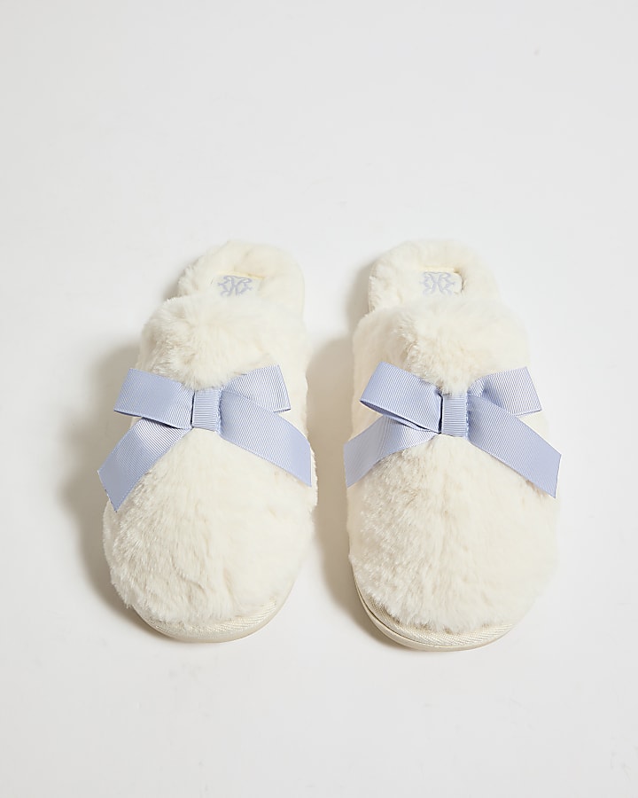 Cream Double Bow Slippers