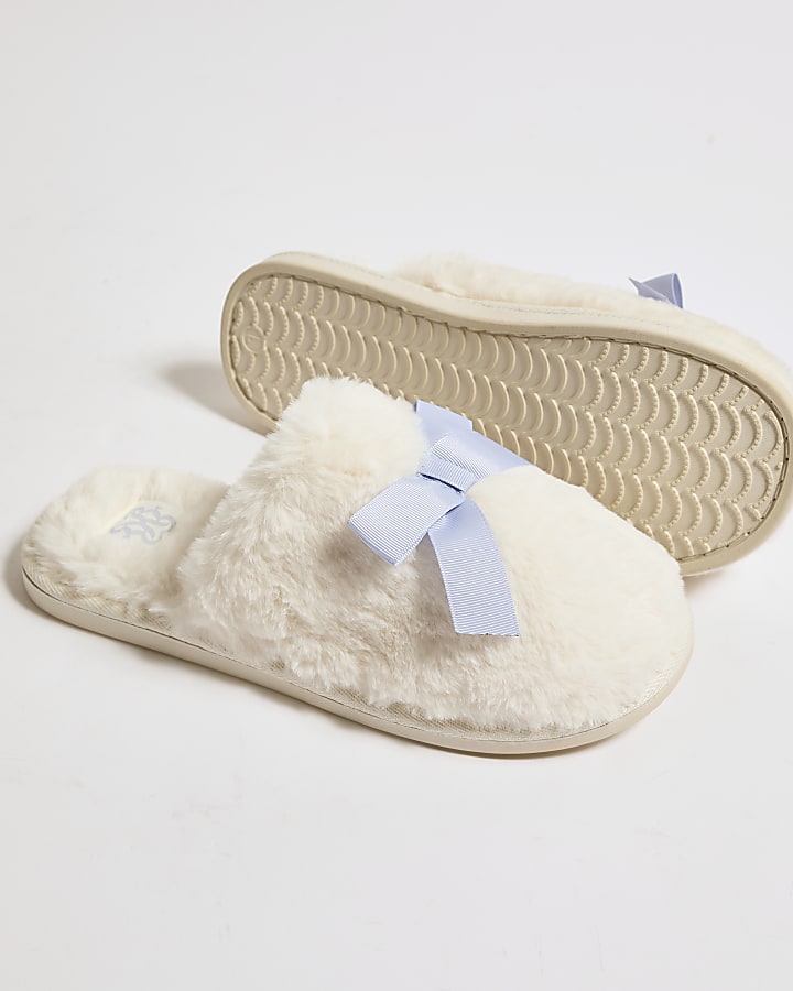 Cream Double Bow Slippers