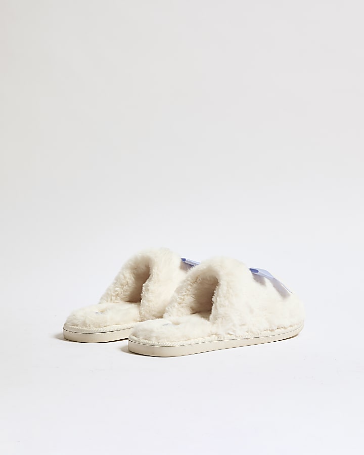 Cream Double Bow Slippers