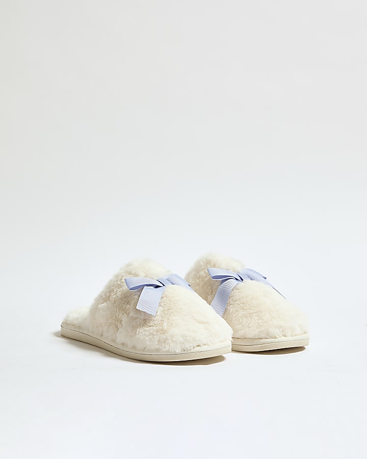 Cream Double Bow Slippers