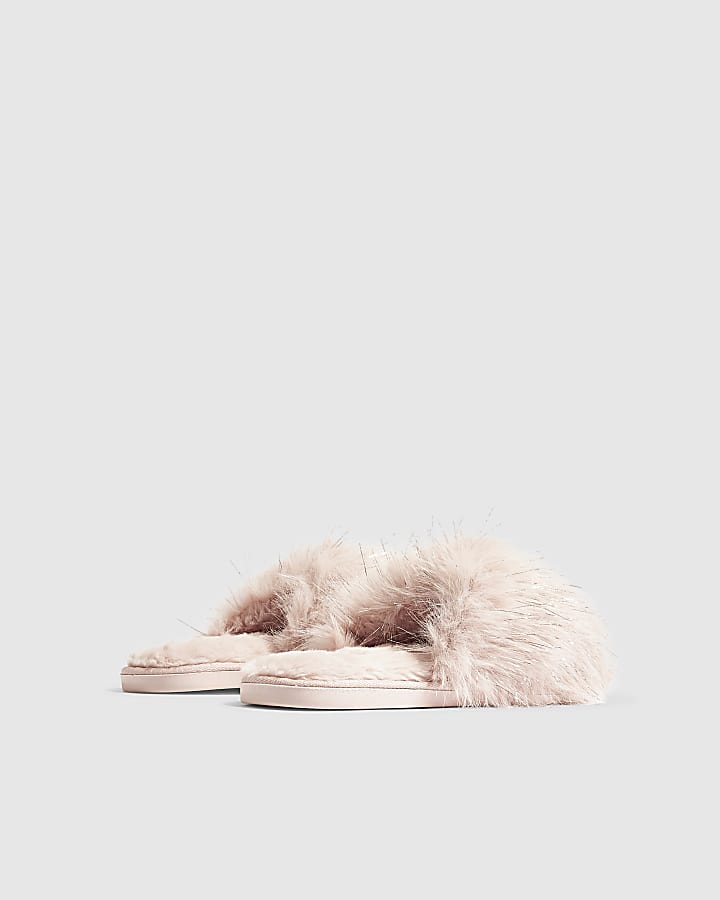 Pink Faux Fur Fluffy Mule Slippers