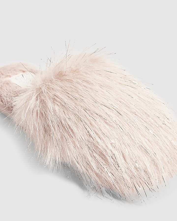 Pink Faux Fur Fluffy Mule Slippers