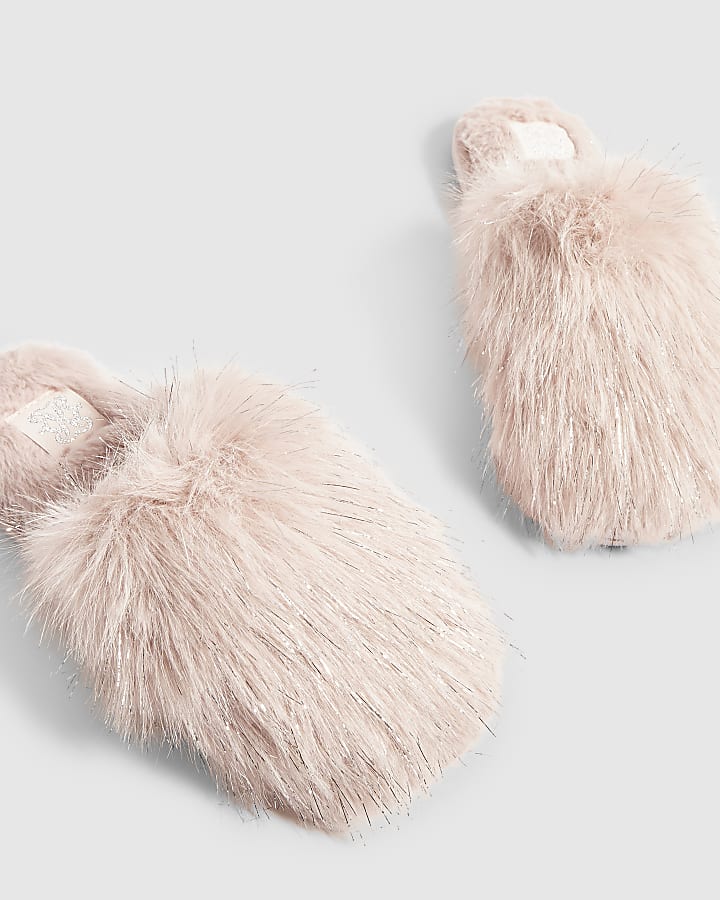 Pink Faux Fur Fluffy Mule Slippers