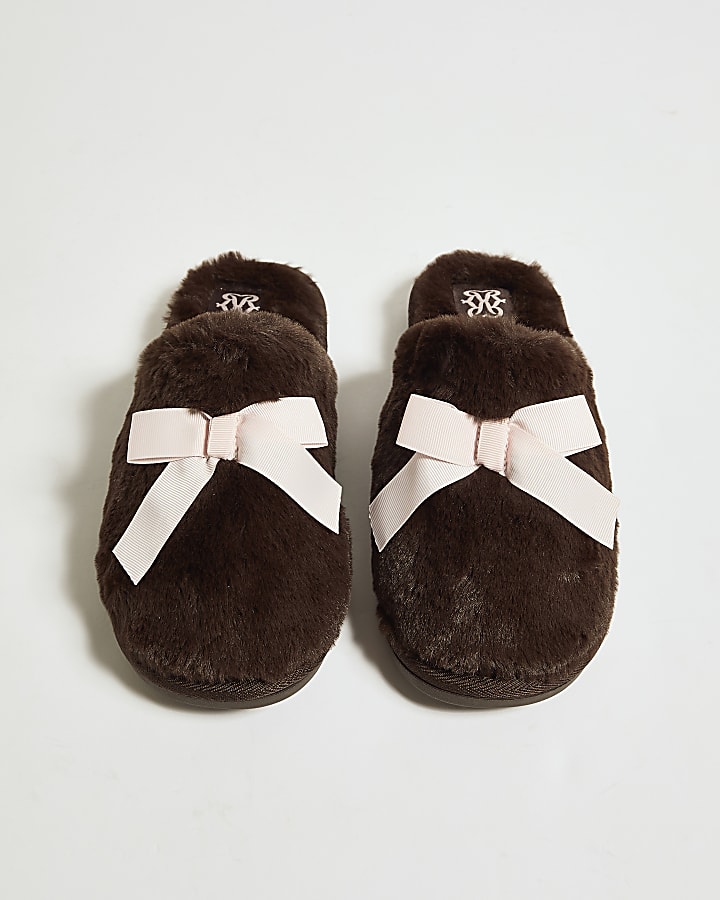Brown Double Bow Slippers