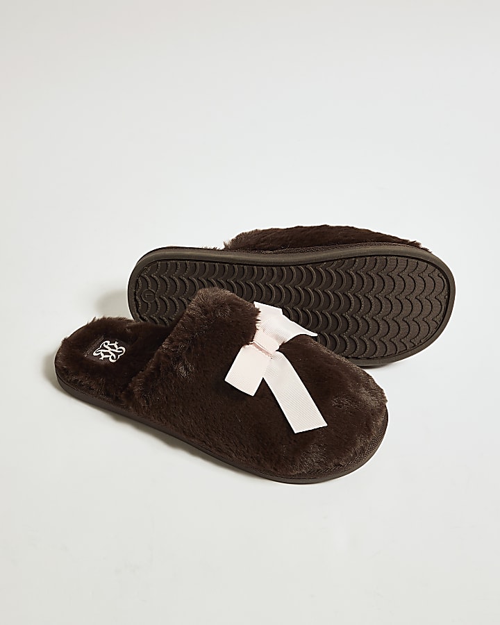 Brown Double Bow Slippers