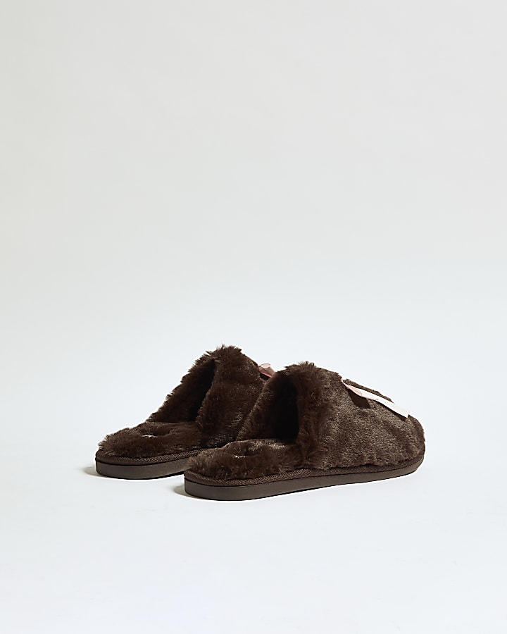 Brown Double Bow Slippers