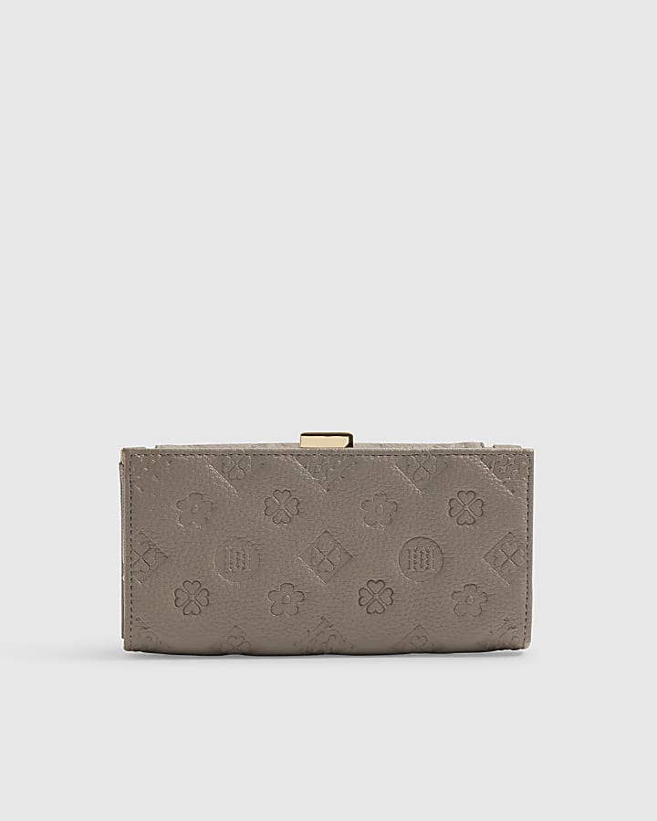 Grey Embossed Monogram Clip Top Purse