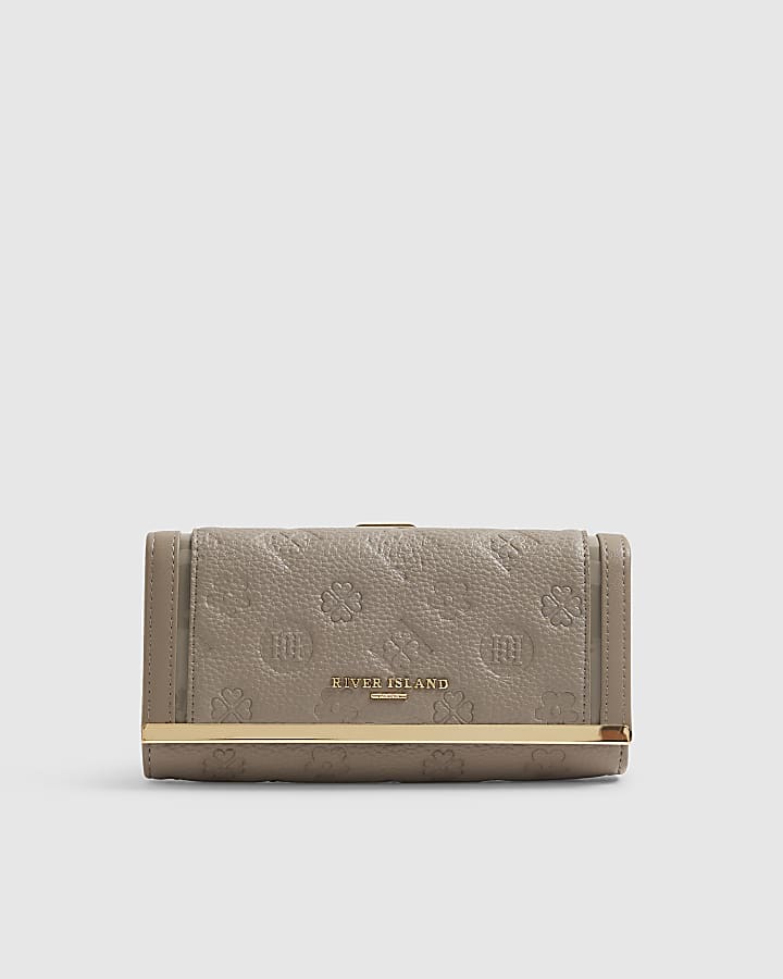 Grey Embossed Monogram Clip Top Purse