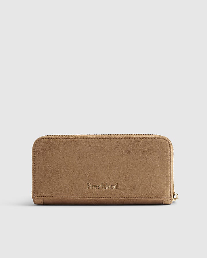 Beige 3D Floral Faux Suede Purse