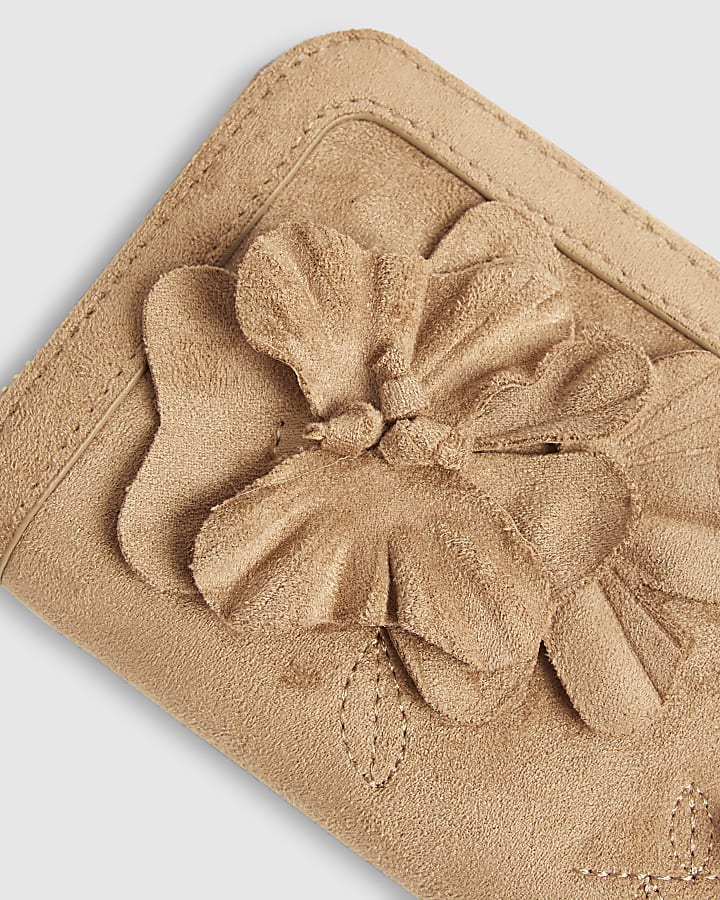 Beige 3D Floral Faux Suede Purse