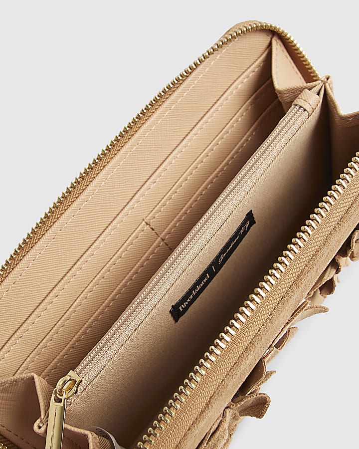 Beige 3D Floral Faux Suede Purse