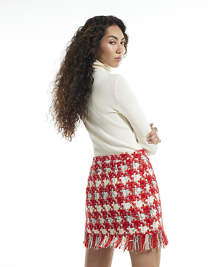 Cream Rib Roll Neck Knit Top
