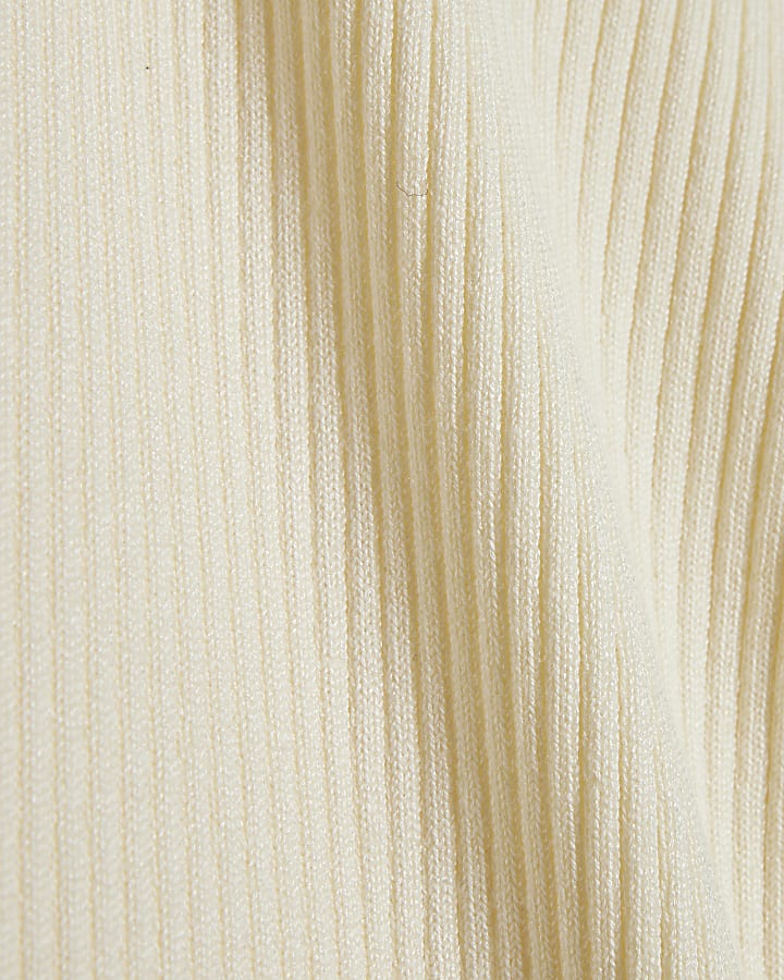 Cream Rib Roll Neck Knit Top